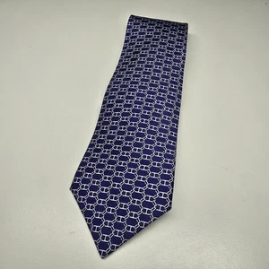 HERMES Paris Blue 100% Silk Chain Pattern Tie Style 5405 - Picture 1 of 7