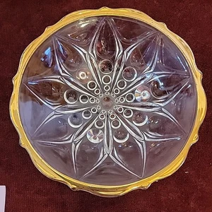 Gold Trim EAPG Bubbles hey bubbles Starburst 6 3/4" Footed Glass Bowl Jeanette ? - Picture 1 of 15