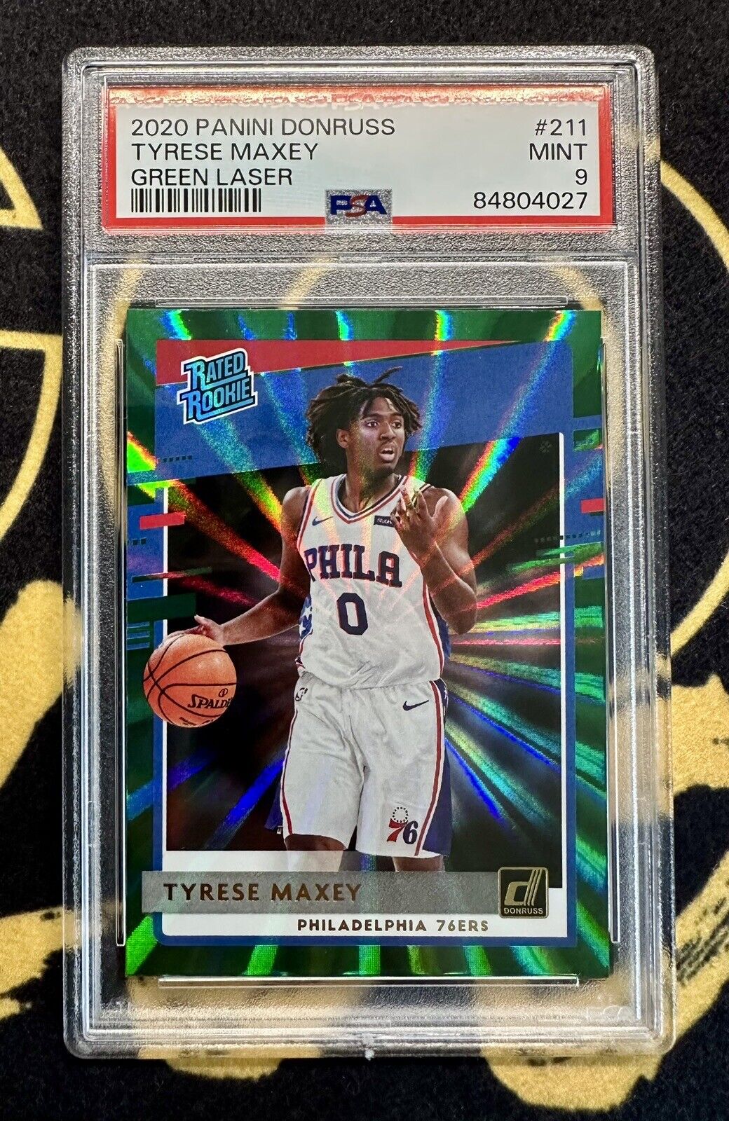 2020-21 Panini Donruss Tyrese Maxey RC Rated Rookie Green Laser PSA 9 MINT