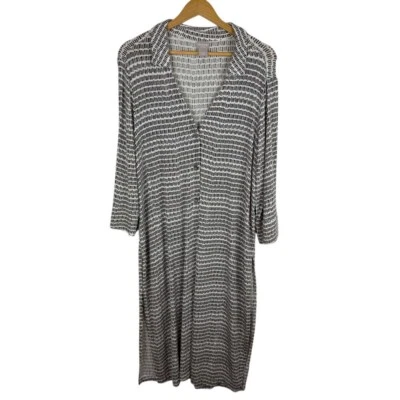 Jaqueta espanador estampada clássica Chicos Travelers tamanho 2 (EUA 12/14) botão frontal longa - Imagem 1 de 4