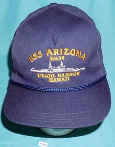 USS Arizona BB39 Pearl Harbor Hawaii Snapback Rope Hat Made In USA Navy Blue - Bild 1 von 5