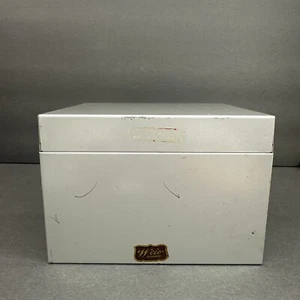 Vtg Weis Metal Index Card Recipe File Box USA W/ Tabs 6.5” X 6” X 4.5” - Picture 1 of 17