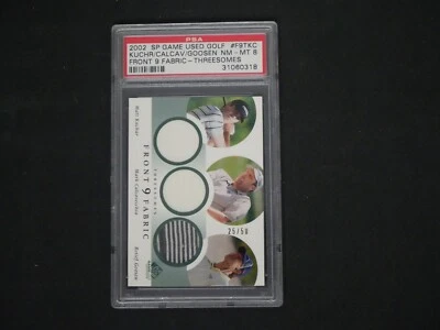 KUCHAR CALCAVECCHIA GOOSEN 2002 SP GAME USED FRONT 9 FABRICS /50 - PSA 8 NM-MT - Image 1 of 2