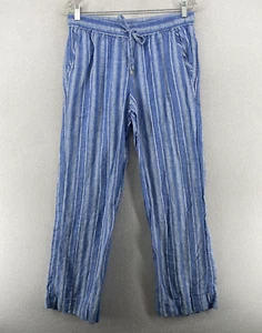 TOMMY BAHAMA Pants Womens S Santiago Striped Linen Blend Lounge Drawstring Blue - Picture 1 of 12