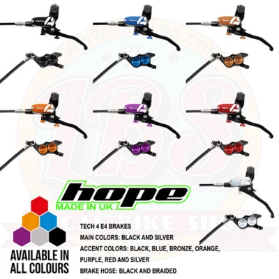 Hope Tech 4 E4 Enduro MTB Brakes - Black / Braided Hose - All Colors - Brand New - Image 1 of 4