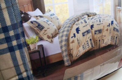 Juego de edredón reversible de franela de lago Life is Better a cuadros de pez oso pardo Foto 1 de 4