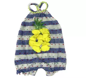 Mud Pie Baby Girls 0-3 Months Blue and White Striped Pineapple Bubble Romper - Picture 1 of 7
