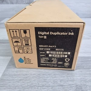 Genuine Ricoh Digital Duplicator Ink Type 2 Blue EDP CODE 893175 5 x 600ml Pack. - Picture 1 of 7