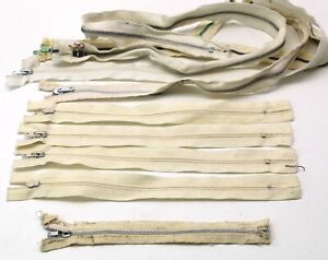 Vtg Pre-owned White Ivory Zippers Metal Polyester Nylon Multiple Lengths Lot 8