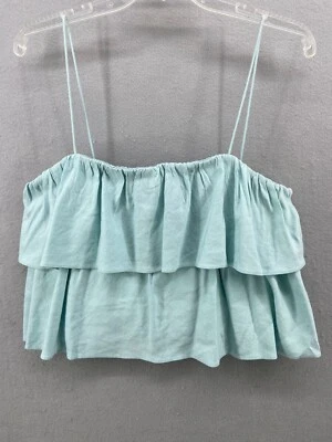 Alice+Olivia Shirt Women Sz 14 Blue Marylynn Ruffled Spaghetti Strap Crop Smock - Image 1 of 4