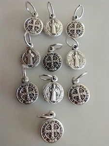 Catholic Lot of 10 x Tiny St Benedict Religious Medals Silvertone Color - Picture 1 of 2