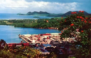 Castries St. Lucia Town View Pan Am Airlines Color Postcard 1960's - Picture 1 of 2
