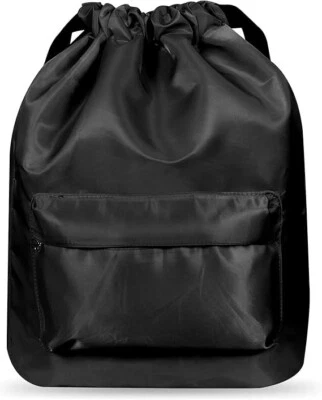 Drawstring Bag with zip pocket large waterproof gym small makeup backpack gift - Image 1 of 4