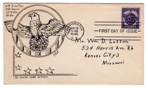 #940 Veterans of WWII 1946 FDC - Hand-Drawn G.Bolton - Picture 1 of 2