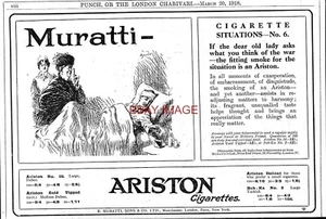 Anuncio impreso de la Primera Guerra Mundial de cigarrillos Muratti ARISTON (Situaciones-No.6) 1918 734/78 - Imagen 1 de 1