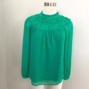 NEW J Crew Womens Small Green Swiss Dot Blouse Long Sleeve Shirt Top - Picture 1 of 13