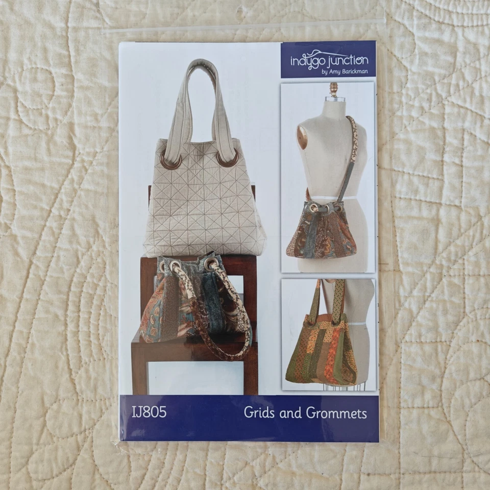 Grids and Grommets Quilted Tote Bag Shoulder Purse Pattern By Amy Barickman - Image 1 of 4