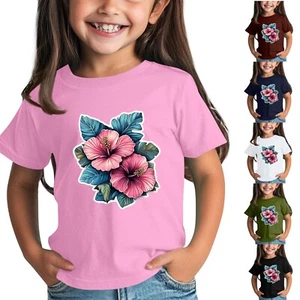 Girls Boys Printed Short Sleeve T-Shirts Kids Performance Lightweight Basic Tee# - Picture 1 of 33