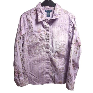 Camisa vintage Denim & Co para mujer mediana con botones jardín floral lavanda algodón - Imagen 1 de 12
