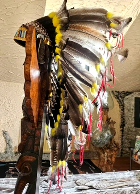 Indian Headdress Little Big Horn Coiffe Indienne War bonnet Turkey Feather - Image 1 of 4