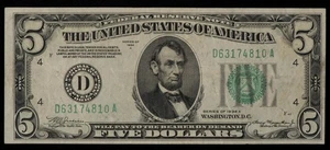 FR 1957-D $5 1934 A Federal Reserve Note US - New High SN - VF - CA1673 - Picture 1 of 2