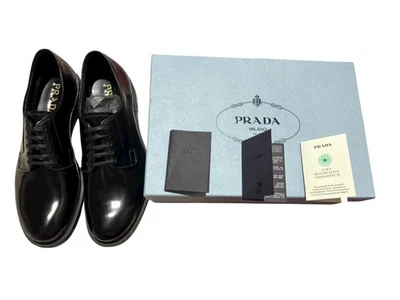 ZAPATOS DERBY PRADA CUERO CEPILLADO NEGRO CABALLERO TALLA EU 40.7 Foto 1 de 4