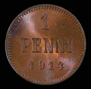 1914 Finland 1 Penni Copper Coin, PCGS MS66 BN ONLY ONE COIN IN HIGHER GRADE - Picture 1 of 4