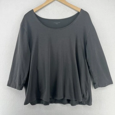 Camiseta EILEEN FISHER 1x Plus Algodón Orgánico Elástico Manga 3/4 Gris EE. UU. Foto 1 de 4