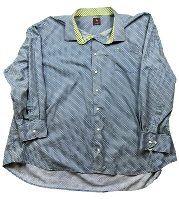 Camisa masculina TailorByrd 5XL estampa geométrica ousada azul amarela casual botão para baixo - Imagem 1 de 4