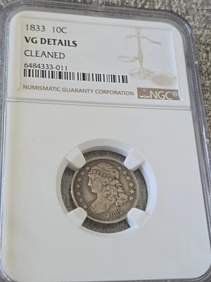1833 Capped Bust Dime NGC VG Details Cleaned  - Image 1 of 4