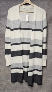 NUEVO CON ETIQUETAS LOFT XS GRIS MARFIL RAYAS VISCOSA LANA PUNTO OPENTUNIC CÁRDIGAN SUÉTER TOP - Imagen 1 de 19