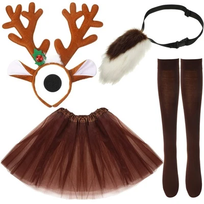 5 Pcs Halloween Deer Cosplay Reindeer Costume Deer Antlers Headband Tail Nose... - Image 1 of 4