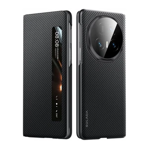 For Honor Magic V5, Carbon Fiber Smart Wake UP Sleep Flip Leather Case Cover - Picture 1 of 14