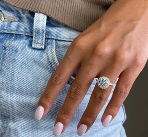 Moissanite & Diamond Engagement Ring Halo E VS1 2.43Ct Round 14K White Gold Pavé - Picture 1 of 13