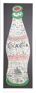 Signed HOWARD FINSTER Folk Art COCA-COLA Lithograph - Unframed 876/1200 - BLACK - Picture 1 of 3