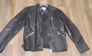 Rara giacca in pelle da moto da uomo Jack & Jones Core nera L prezzo consigliato $450 - Foto 1 di 11