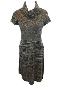 Vestido Suéter Calvin Klein Talla S Marrón Variegado Manga Corta Capucha Cuello Mujer - Imagen 1 de 11
