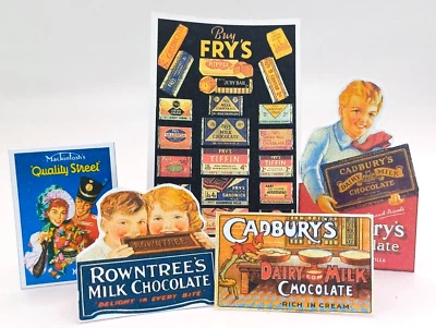 THE LITTLE BOOK CO Puppenhaus Maßstab 1:12 Miniatur Vintage Süßwarenladen Theke Schilder & Poster