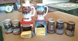 Lot 7 Budweiser Beer Steins Mugs Christmas Winter Holiday1988-2007 EC - Picture 1 of 7