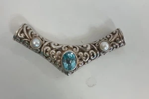 Vintage Sterling Silver Topaz & Pearl Slider Pendant - Picture 1 of 6