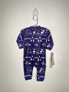 NFL Baltimore Ravens Christmas Pajama Coveralls Baby Size 0-3 Months Purple