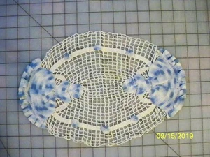 Handmade Blue/Beige Bonnet Girl Doily, Antique - Picture 1 of 2
