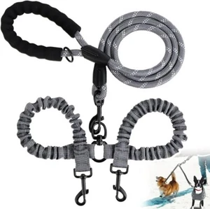 Correa de cuerda doble para perro giratoria 360° sin enredos reflectante amortiguador bungee - Imagen 1 de 9