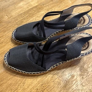 Abeo Womens Delano Sandals Espadrille Wedge Heel Blue Canvas Slingback 6n - Picture 1 of 13