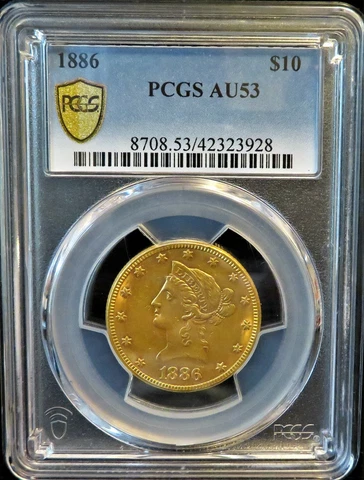 1886 US GOLD Liberty Eagle $10 PCGS AU53 * Full of Lustre * Cover
