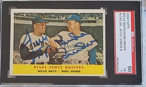WILLIE MAYS DUKE SNIDER SIGNED 1958 TOPPS #436 CARD HOF SGC 8 CARD 60 - Picture 1 of 2