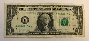 Zirkulierter One Dollar Schein Serie 2017A Sternnote B 09367134* - Bild 1 von 2