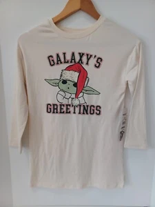 Star Wars Christmas Girls 6/6X Shirt Dress Long Sleeve Yoda Galaxy Greetings - Picture 1 of 8