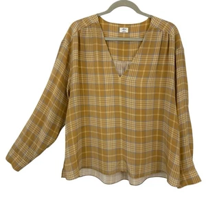 Wilfred Silk V Neck Popover Women size Medium Beige Plaid Long Sleeves - Picture 1 of 10