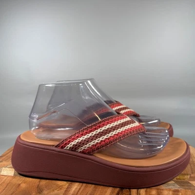 FitFlop F Mode Women's Flip Flops Sandals Wedge Thong Boho Woven Stripe Tan US 7 - Image 1 of 4